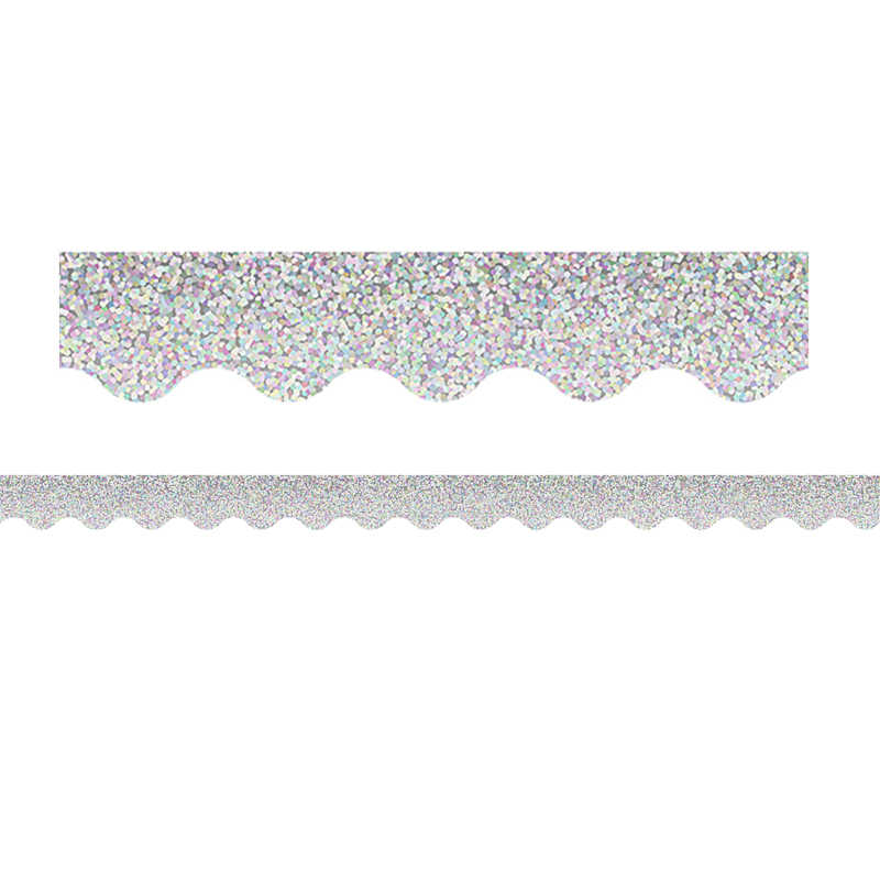 Teacher Created Resources Silver Sparkle Scalloped Border Trim, 35 Feet Per Pack, 6 Packs