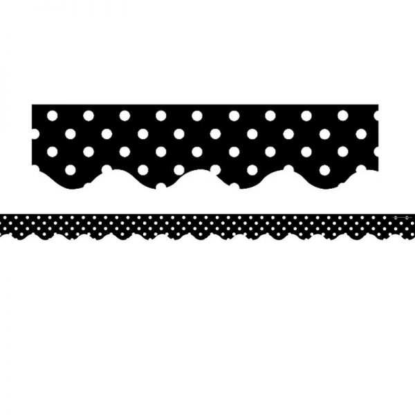 Teacher Created Resources Black Polka Dots Scalloped Rolled Border Trim, 50 Feet