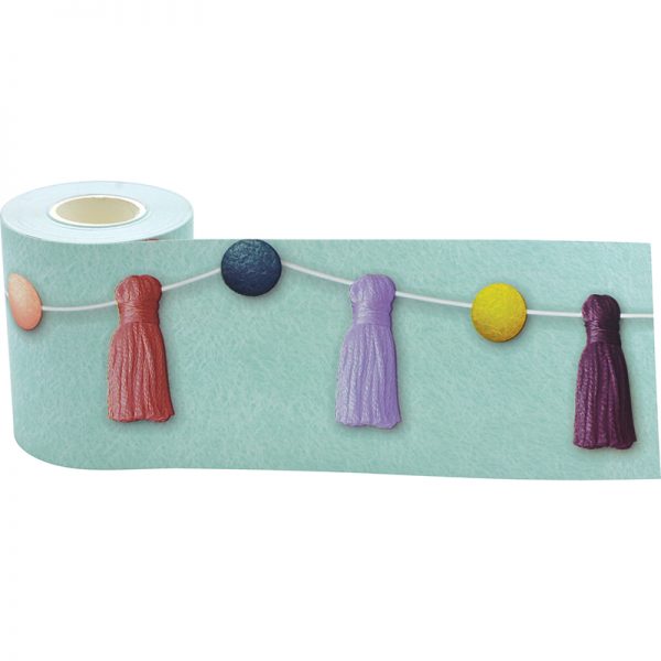 Teacher Created Resources Oh Happy Day Pom-Poms and Tassels Straight Rolled Border Trim, 50 Feet
