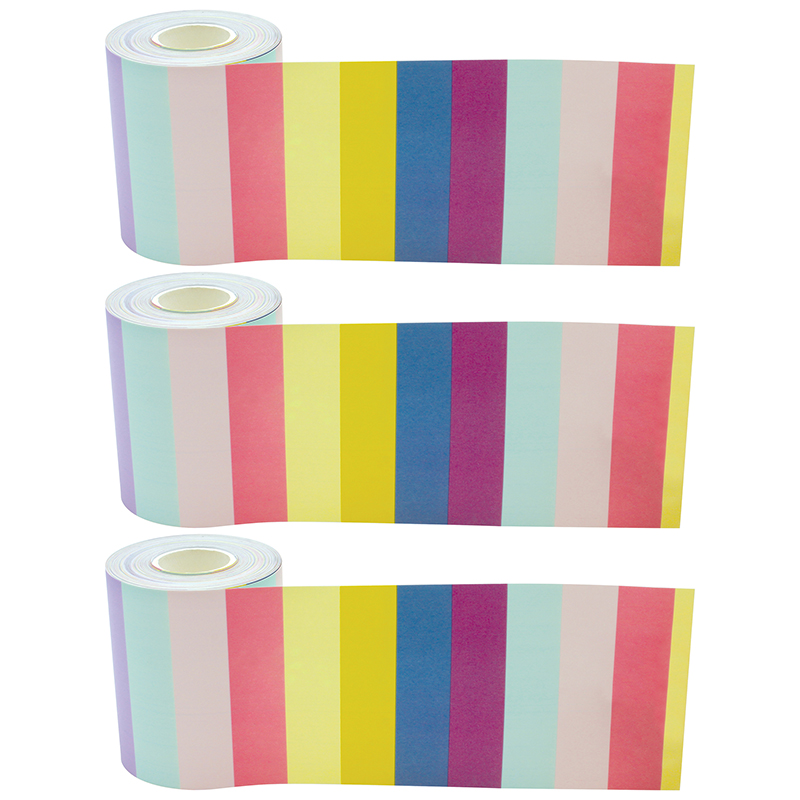 Teacher Created Resources Oh Happy Day Stripes Straight Rolled Border Trim, 50 Feet Per Roll, Pack of 3