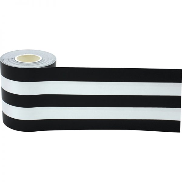Teacher Created Resources Black & White Stripes Straight Rolled Border Trim, 50 Feet
