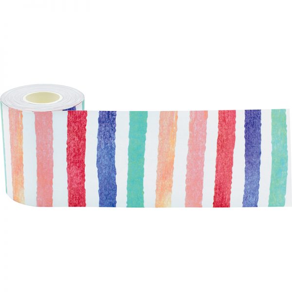 Teacher Created Resources Watercolor Stripes Straight Rolled Border Trim, 50 Feet
