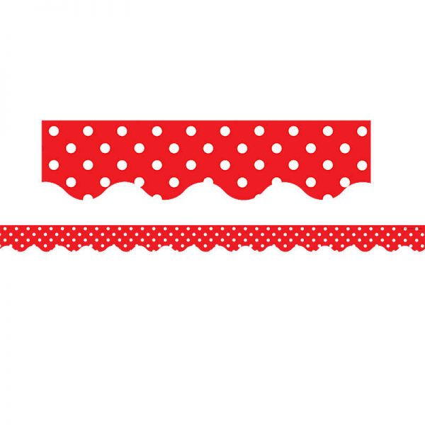 Teacher Created Resources Red Polka Dots Scalloped Rolled Border Trim, 50 Feet