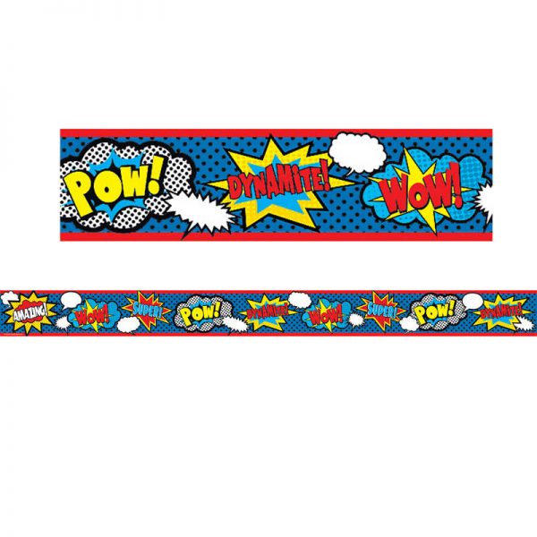 Teacher Created Resources Superhero Straight Rolled Border Trim, 50 Feet