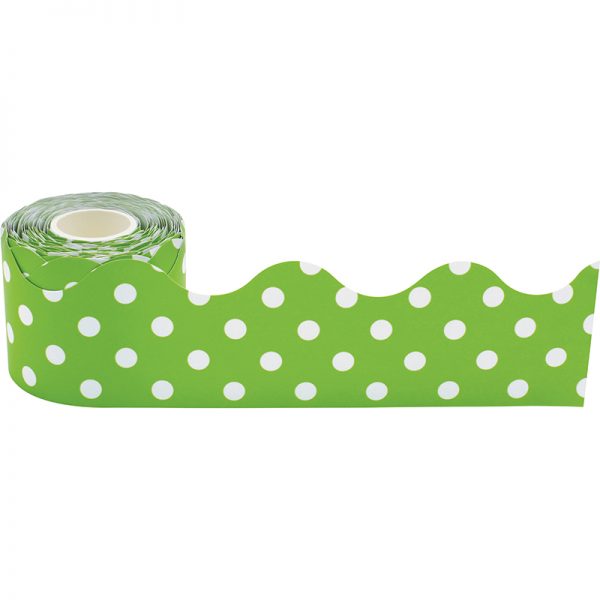 Teacher Created Resources Lime Polka Dots Scalloped Rolled Border Trim, 50 Feet