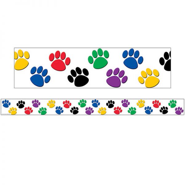 Teacher Created Resources Colorful Paw Prints Straight Rolled Border Trim, 50 Feet