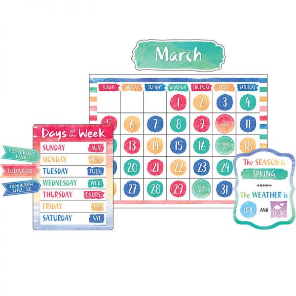 Teacher Created Resources Watercolor Calendar Bulletin Board Display Set