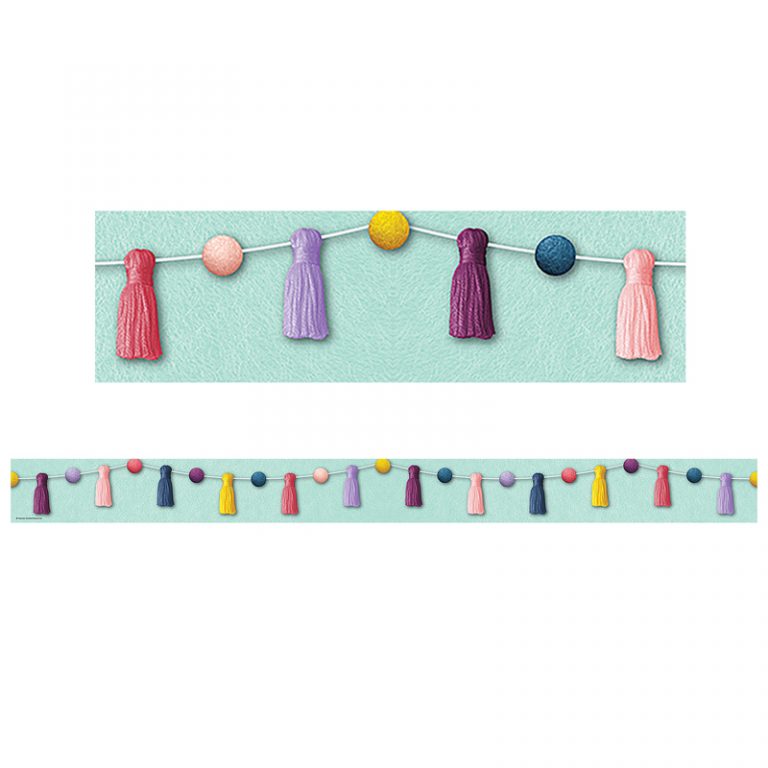 Teacher Created Resources Oh Happy Day Pom-Poms and Tassels Straight Border Trim, 35 Feet