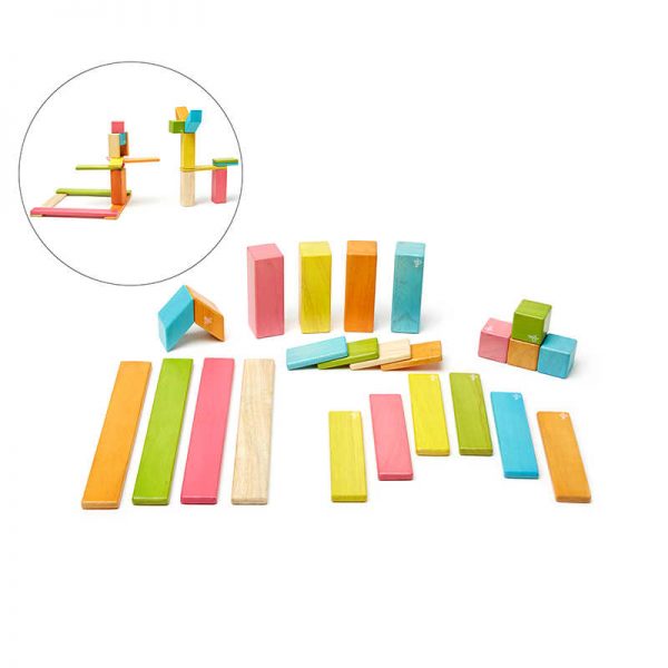 Tegu Magnetic Wooden Blocks, 24-Piece Set, Tints