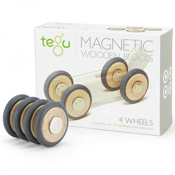 Tegu Magnetic Wooden Blocks, Wheels Accessory, 4-Pack