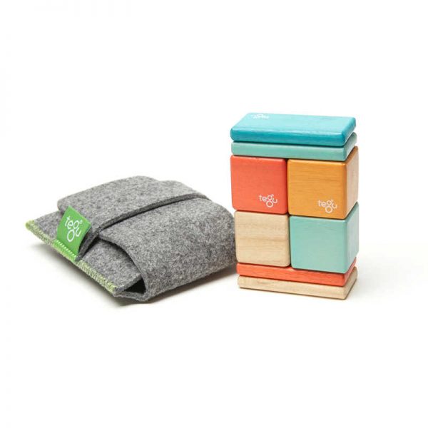 Tegu Magnetic Wooden Blocks, 8-Piece Pocket Pouch, Sunset