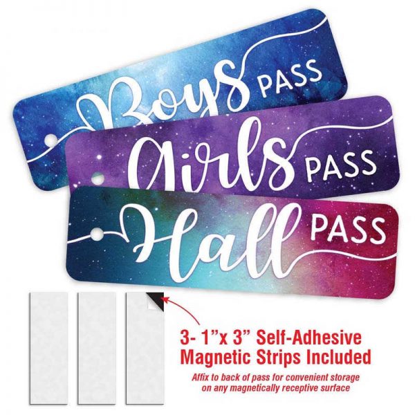 Top Notch Teacher Products Galaxy Script Design Plastic Hall Passes, Set of 3