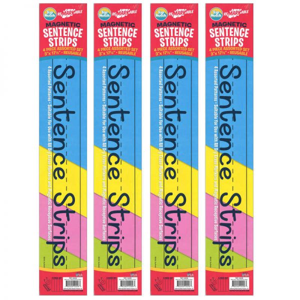 Top Notch Teacher Products Magnetic Sentence Strips, Bright Assorted, 4 Per Pack, 4 Packs