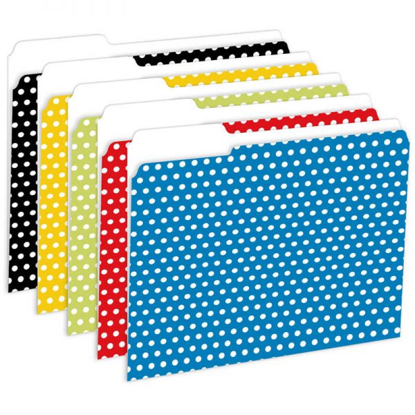 Top Notch Teacher Products Polka Dots File Folders, 1/3 Cut Tab, 9.5" x 11.75", Assorted Colors, 12 Per Pack, 2 Packs