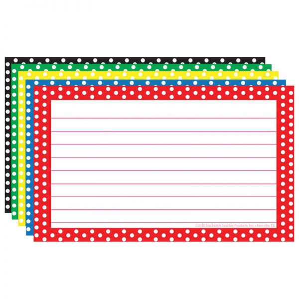 Top Notch Teacher Products Border Index Cards, 3" x 5" Lined, Polka Dot, 75 Per Pack, 6 Packs