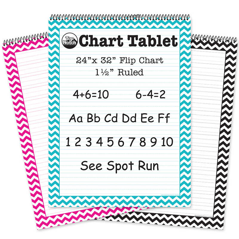 Top Notch Teacher Products Chart Tablet, 24" x 32", 1-1/2" Ruled, Chevron, 25 Sheets, 3-Pack, Pink/Teal/Black