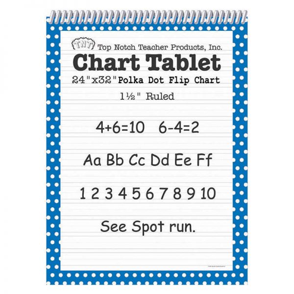 Top Notch Teacher Products Chart Tablet, 24" x 32", 1-1/2" Ruled, Blue Polka Dot, 25 Sheets