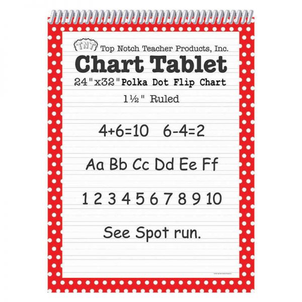 Top Notch Teacher Products Chart Tablet, 24" x 32", 1-1/2" Ruled, Red Polka Dot, 25 Sheets