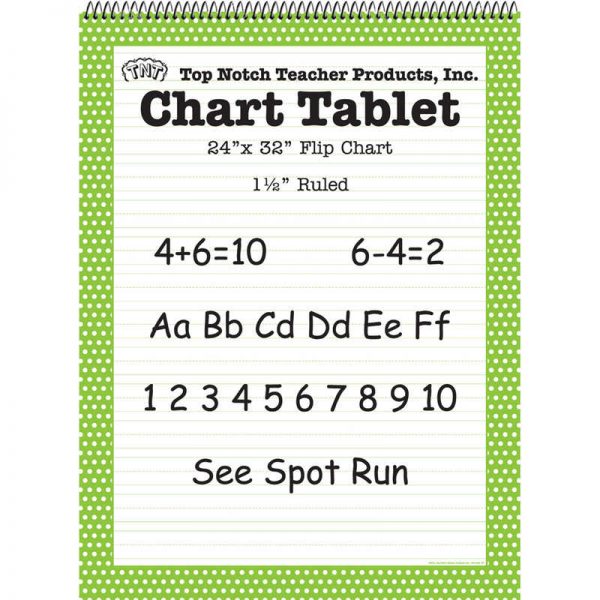 Top Notch Teacher Products Chart Tablet, 24" x 32", 1-1/2" Ruled, Green Polka Dot, 25 Sheets