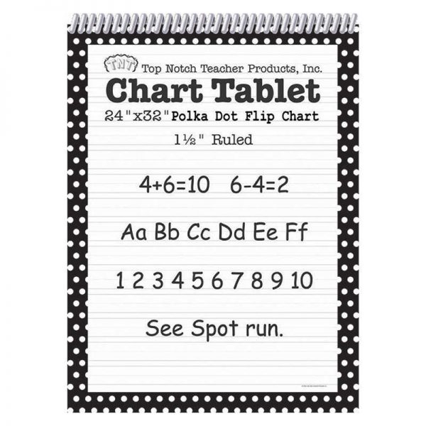 Top Notch Teacher Products Chart Tablet, 24" x 32", 1-1/2" Ruled, Black Polka Dot, 25 Sheets
