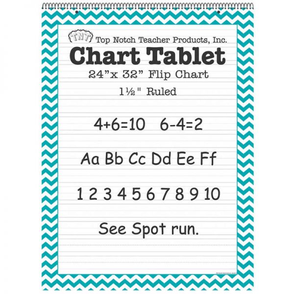 Top Notch Teacher Products Chart Tablet, 24" x 32", 1-1/2" Ruled, Teal Chevron, 25 Sheets