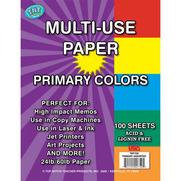 Top Notch Teacher Products Primary Assorted Multiuse Paper, 8.5" x 11", 48 Sheets