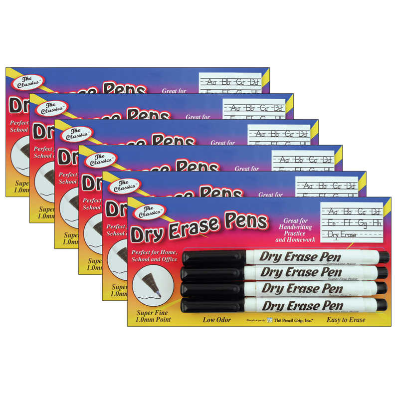 TeachersParadise The Pencil Grip™ The Classics™ Dry Erase Pens, Fine Point, Black, 4 Per Pack