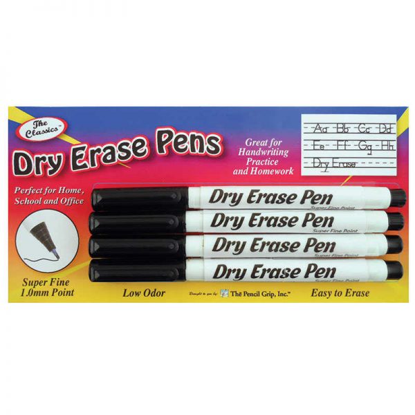 The Pencil Grip™ Dry Erase Pens, Fine Point, Black, 4/pkg