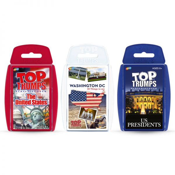 Top Trumps® 3-Game Bundle, Red, White, & Blue, US States, US Presidents & Washington DC