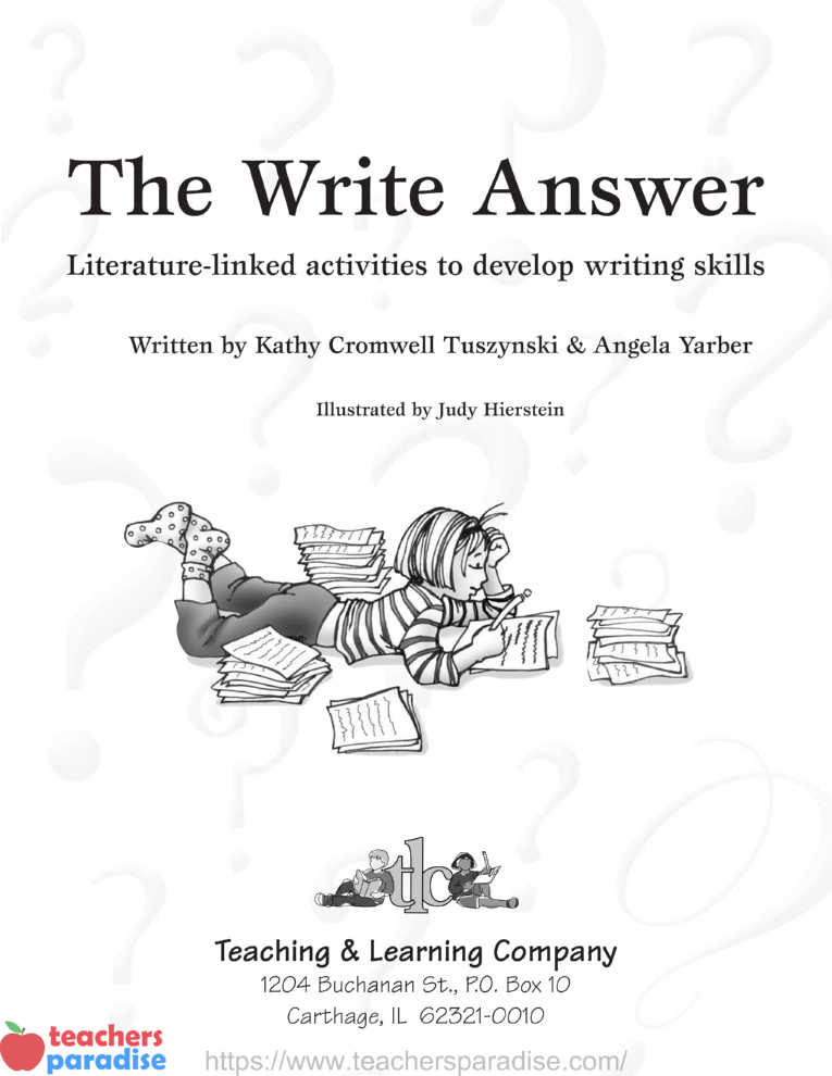 The Write Answer Literature-linked activities to develop writing skills ...