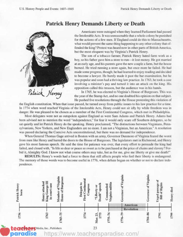 U.S. HISTORY People and Events 1607–1865 for Grades 6+ by Carson