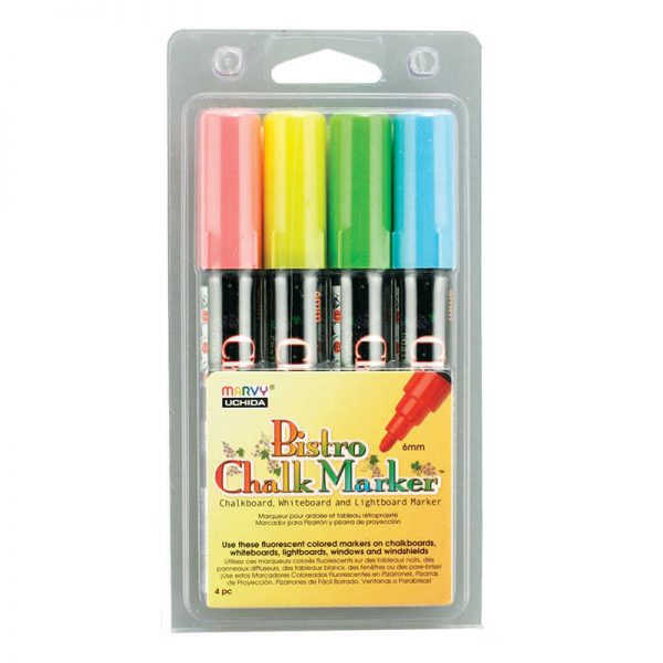 Marvy Uchida® Broad Point Chalk Marker Set, Fluorescent Red, Blue, Yellow and Green