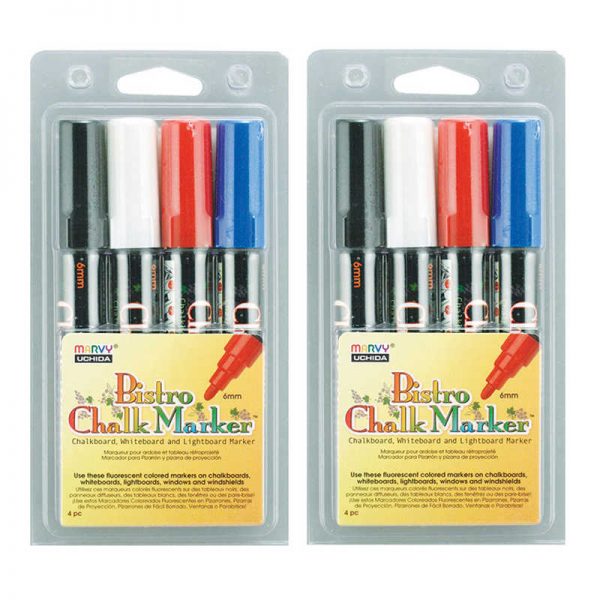Marvy Uchida® Broad Point Chalk Marker Broad Tip Set 4C, Basic Colors, 4 Per Pack, 2 Packs