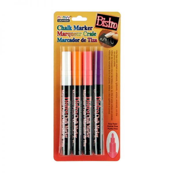 Marvy Uchida® Broad Point Chalk Marker Fine Tip Set 4H, Fluorescent Colors, Pack of 4