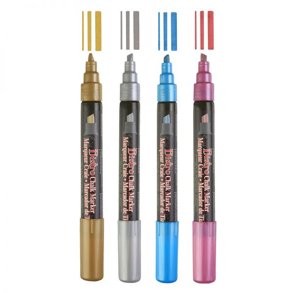 Marvy Uchida® Bistro Chalk Markers, Chisel Tip, 4-Color Set, Silver, Gold, Blue, Red