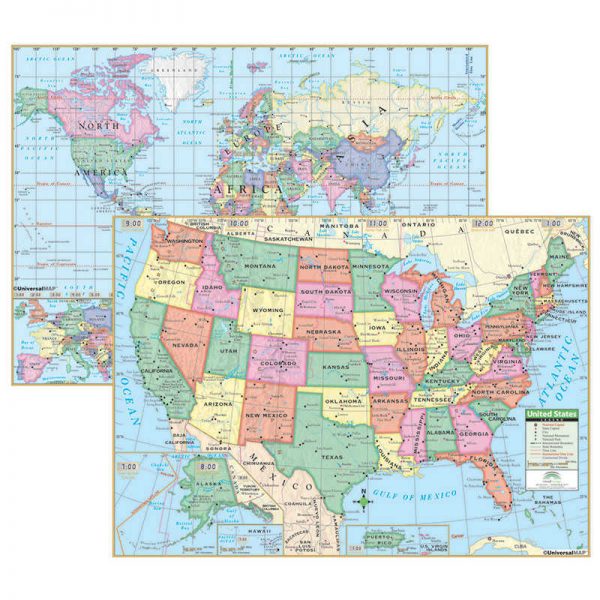 Kappa Map US & World Primary Deskpad Map, Pack of 5