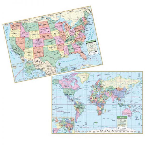 Kappa Map Laminated US/World Politcal Rolled Wall Map, 40" x 28"