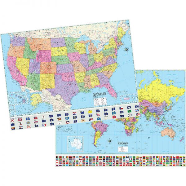 Kappa Map U.S./World Advanced Political Rolled Laminated Map Set, 46" x 36", Set of 2