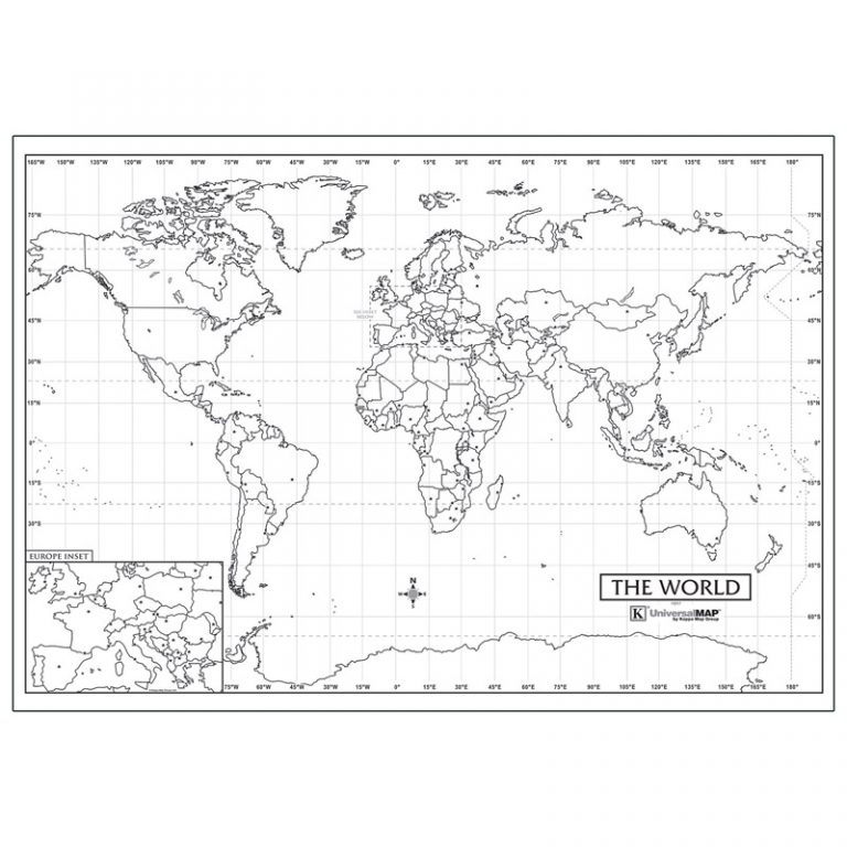 Kappa Map Laminated World Outline Rolled Map, 40"W x 28"H