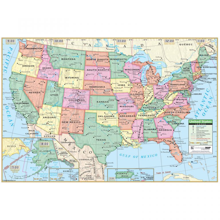 Kappa Map Laminated U.S. Notebook Maps with U.S. Facts, Pack of 10