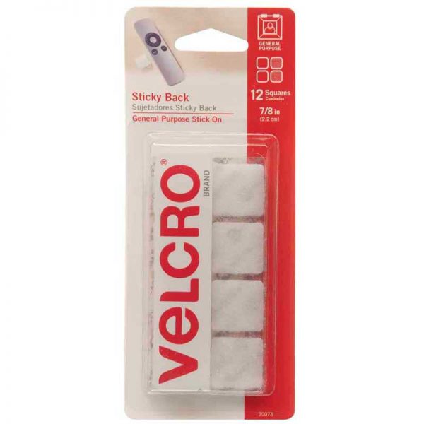 VELCRO® Sticky Back Squares, 7/8", White, 12 Sets