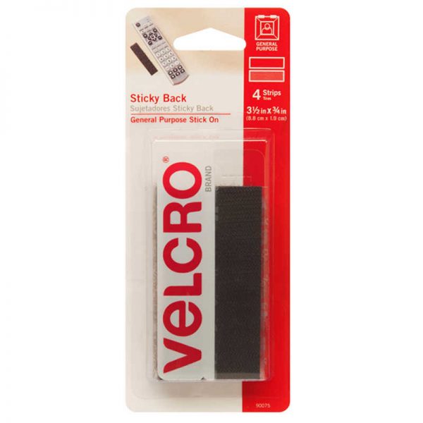 VELCRO® Sticky Back Strips, 3-1/2" x 3/4", Black, 4 Sets