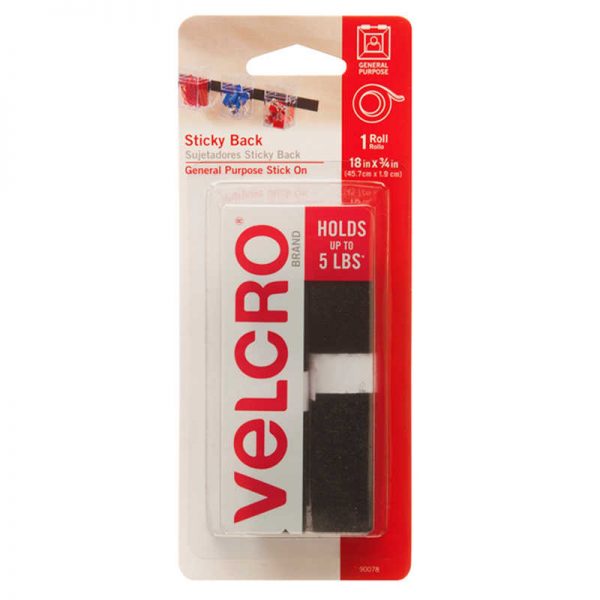 VELCRO® Brand Sticky Back Tape, 18" x 3/4", Black