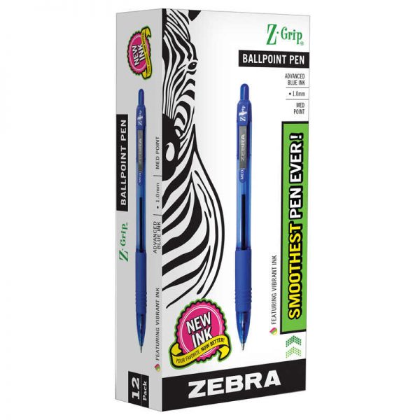 Zebra Pen Z-Grip Ballpoint Retractable Pen, 1.0mm, Blue, Pack of 12