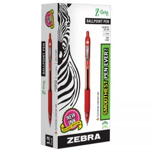 Zebra Pen Z-Grip Ballpoint Retractable Pen, 1.0mm, Red, Pack of 12