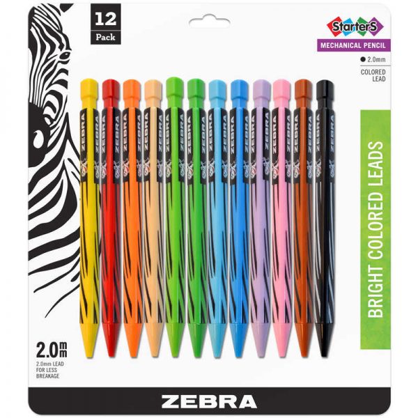 Zebra Pen Cadoozles Starters Mechanical Pencil, 2.0mm, Assorted Colored Lead, Pack of 12